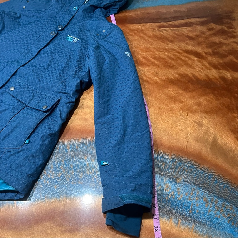 Mountain Hardwear Miss Snow it All Blue hooded winter Ski Jacket DryQ gaiter med - Picture 11 of 16